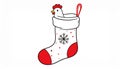 Simple hand drawn stikcer of The Chicken in the Christmas Stocking Royalty Free Stock Photo