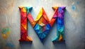 The lower case letter m made out of paper triangles in the colours blue, red, yellow Royalty Free Stock Photo