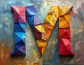 The lower case letter m made out of paper triangles in the colours blue, red, yellow Royalty Free Stock Photo