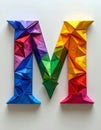The lower case letter m made out of paper triangles in the colours blue, red, yellow Royalty Free Stock Photo