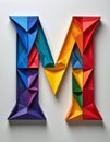 The lower case letter m made out of paper triangles in the colours blue, red, yellow Royalty Free Stock Photo