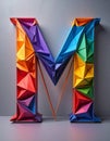 The lower case letter m made out of paper triangles in the colours blue, red, yellow Royalty Free Stock Photo