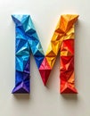 The lower case letter m made out of paper triangles in the colours blue, red, yellow Royalty Free Stock Photo