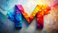 The lower case letter m made out of paper triangles in the colours blue, red, yellow Royalty Free Stock Photo