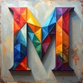 The lower case letter m made out of paper triangles in the colours blue, red, yellow Royalty Free Stock Photo
