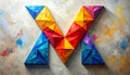 The lower case letter m made out of paper triangles in the colours blue, red, yellow Royalty Free Stock Photo