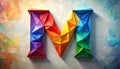 The lower case letter m made out of paper triangles in the colours blue, red, yellow Royalty Free Stock Photo