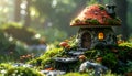 Stone moss garden figure mushroom house Royalty Free Stock Photo