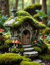 Stone moss garden figure mushroom house Royalty Free Stock Photo