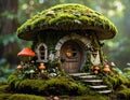 Stone moss garden figure mushroom house Royalty Free Stock Photo