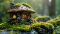 Stone moss garden figure mushroom house Royalty Free Stock Photo
