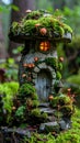 Stone moss garden figure mushroom house Royalty Free Stock Photo