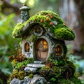 Stone moss garden figure mushroom house Royalty Free Stock Photo