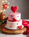 Close up photo of two tier cake with realist heart decoration Royalty Free Stock Photo