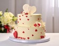 Close up photo of two tier cake with realist heart decoration Royalty Free Stock Photo