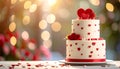 Close up photo of two tier cake with realist heart decoration Royalty Free Stock Photo