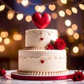 Close up photo of two tier cake with realist heart decoration Royalty Free Stock Photo