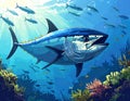 Fantasy cartoon artistic image of tuna feeding on a school of fish Royalty Free Stock Photo