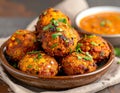 Delicious Dal Vada in a Bowl with Chutney Royalty Free Stock Photo