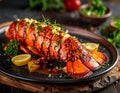Grilled Lobster Tail with Herbs and Lemon Royalty Free Stock Photo