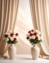 Elegant vertical background with a softly pleated beige curtain, flowing in gentle Royalty Free Stock Photo