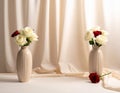 Elegant vertical background with a softly pleated beige curtain, flowing in gentle Royalty Free Stock Photo