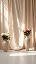 Elegant vertical background with a softly pleated beige curtain, flowing in gentle Royalty Free Stock Photo