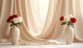Elegant vertical background with a softly pleated beige curtain, flowing in gentle Royalty Free Stock Photo