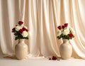 Elegant vertical background with a softly pleated beige curtain, flowing in gentle Royalty Free Stock Photo