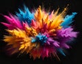 Explosion of powder in diffferent colours on a black background Royalty Free Stock Photo