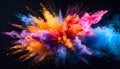 Explosion of powder in diffferent colours on a black background Royalty Free Stock Photo