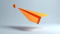 Minimal balloon 3D image of simple hand made paper airplane, made with orange paper Royalty Free Stock Photo