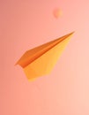 Minimal balloon 3D image of simple hand made paper airplane, made with orange paper Royalty Free Stock Photo