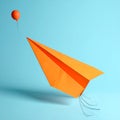Minimal balloon 3D image of simple hand made paper airplane, made with orange paper Royalty Free Stock Photo