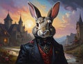 Oil painting anthropomorphism rabbit high gothic clothes Royalty Free Stock Photo