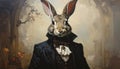 Oil painting anthropomorphism rabbit high gothic clothes Royalty Free Stock Photo