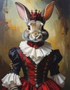 Oil painting anthropomorphism rabbit high gothic clothes Royalty Free Stock Photo
