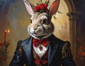 Oil painting anthropomorphism rabbit high gothic clothes Royalty Free Stock Photo