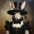 Oil painting anthropomorphism rabbit high gothic clothes Royalty Free Stock Photo