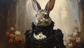 Oil painting anthropomorphism rabbit high gothic clothes Royalty Free Stock Photo