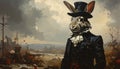 Oil painting anthropomorphism rabbit high gothic clothes Royalty Free Stock Photo