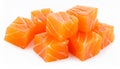Salmon slices isolated on white background with clipping path, red fish cubes, ingred Royalty Free Stock Photo