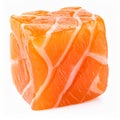 Salmon slices isolated on white background with clipping path, red fish cubes, ingred Royalty Free Stock Photo