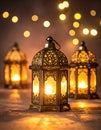 Elegant eid mubarak 1446H Greeting with Illuminated Lanterns Royalty Free Stock Photo
