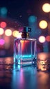 Neon 3d image of botella de cristal de perfume estilo cine noir, cinematic lighting, Royalty Free Stock Photo