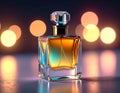 Neon 3d image of botella de cristal de perfume estilo cine noir, cinematic lighting, Royalty Free Stock Photo