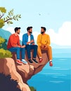 Logo with people sitting on cliff talking Royalty Free Stock Photo
