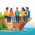 Logo with people sitting on cliff talking Royalty Free Stock Photo