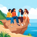 Logo with people sitting on cliff talking Royalty Free Stock Photo