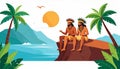 Logo with people sitting on cliff talking Royalty Free Stock Photo